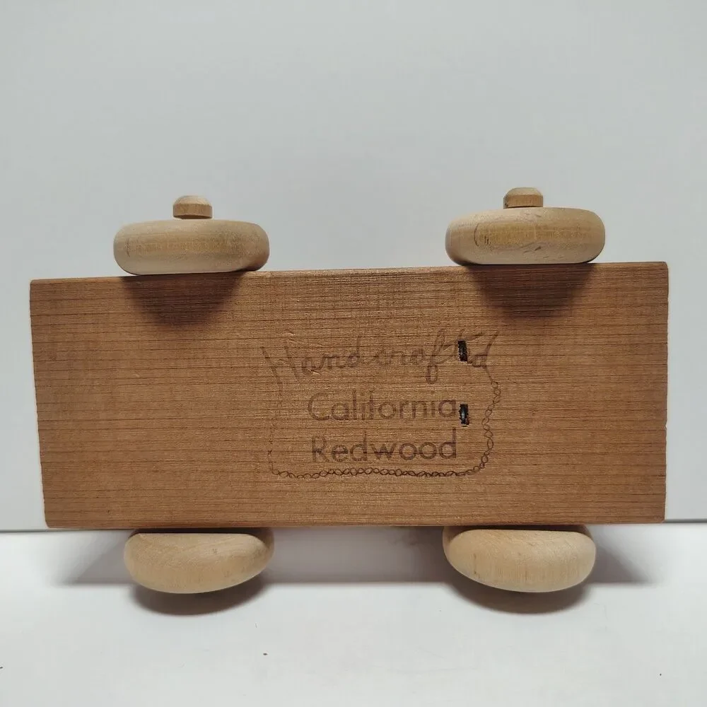 Vintage Handcrafted California Redwood Rolling Wooden Wheel Toy Flatbed Truck